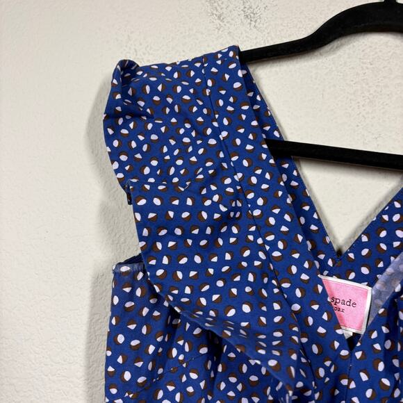 Kate Spade Size 6 Fit & Flare Mini Dress Blue White Geo Dot Poplin Cotton Blend - Picture 7 of 12